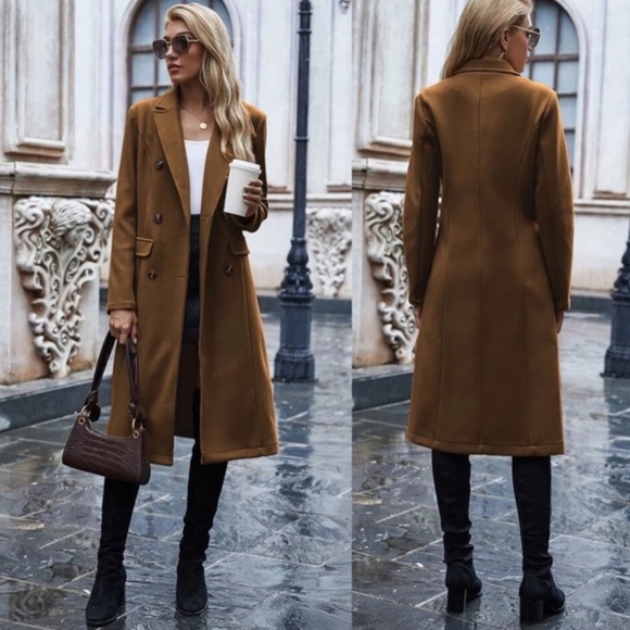 Camel Trench Coat Double Breasted fall Jacket coat - Picture 4 of 6